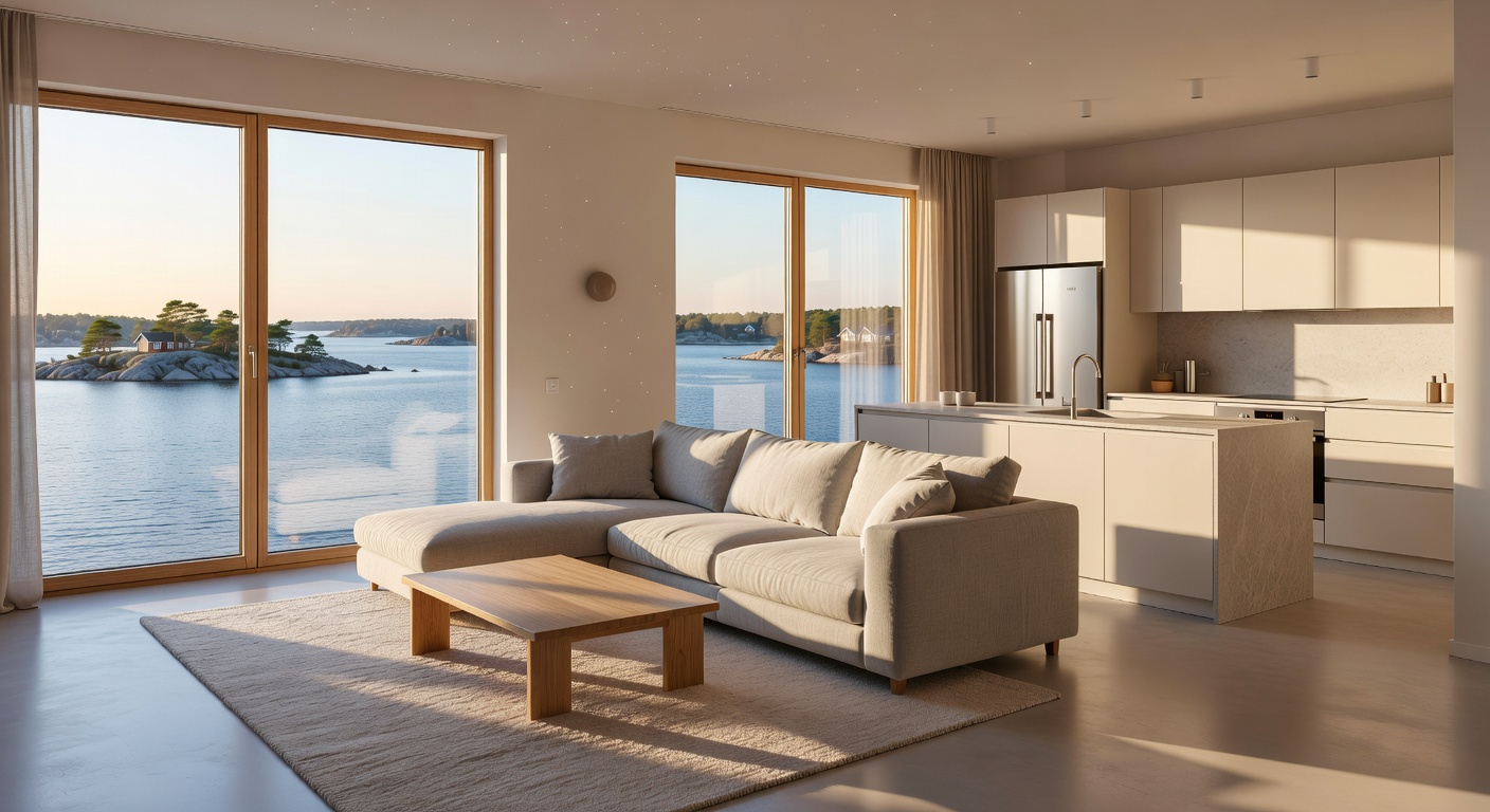 Bright spacious modern apartment interior in Helsinki