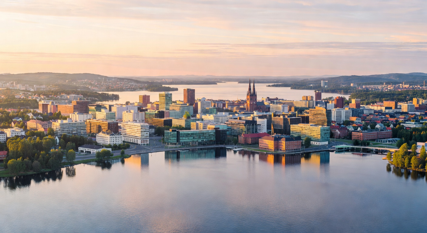 Cityscape of Tampere surrounded by beautiful large lakes