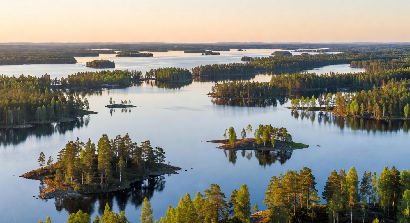 Endless water and islands making up the beautiful Finnish Lakeland