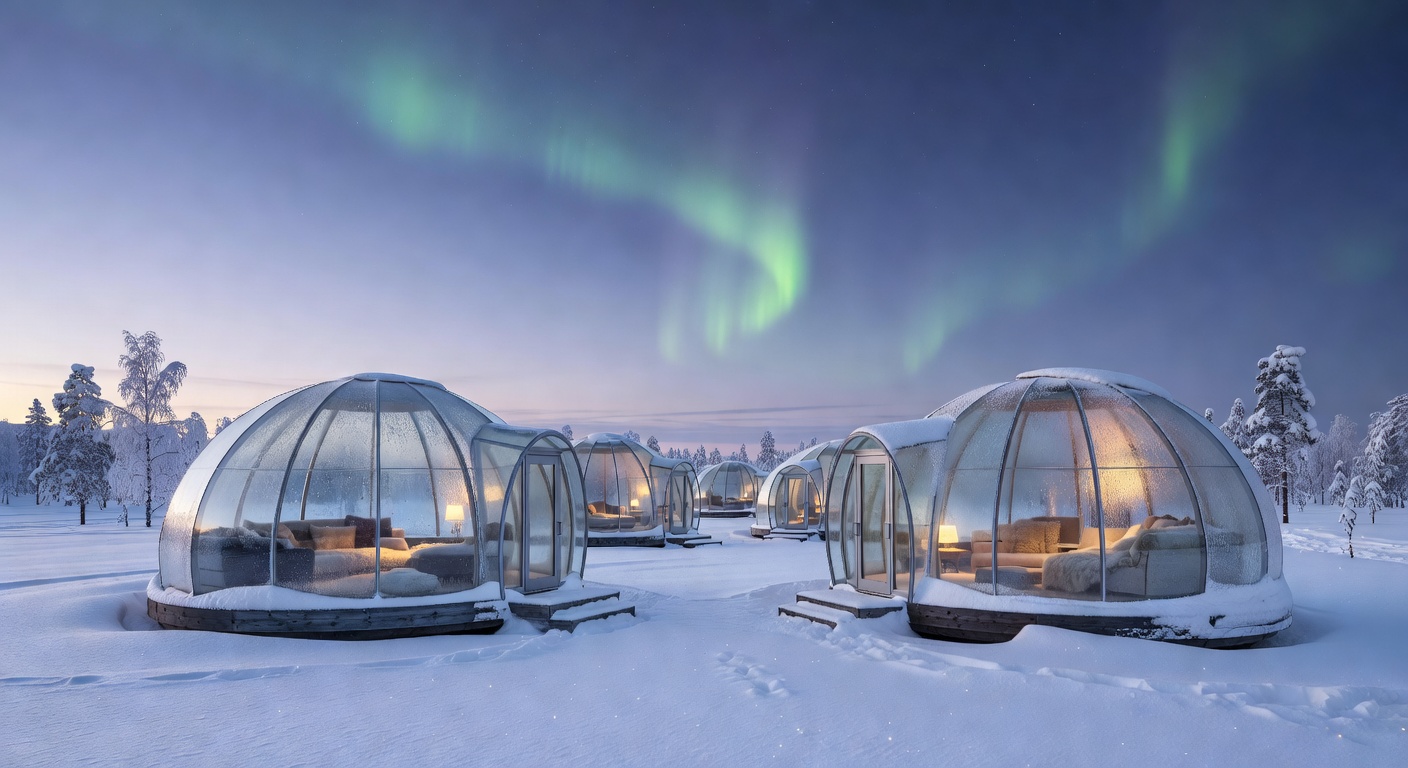 Glass igloo accommodation in snowy Lapland