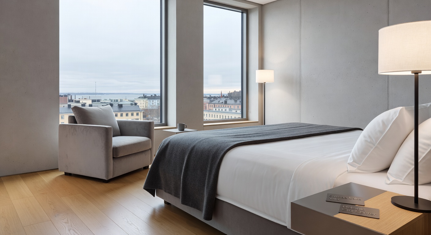 Interior of a modern luxury boutique hotel room in Helsinki